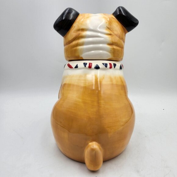 Hannington British Bulldog Ceramic Cookie Dog Biscuit Treats Jar Union Jack Neck - Picture 5 of 10
